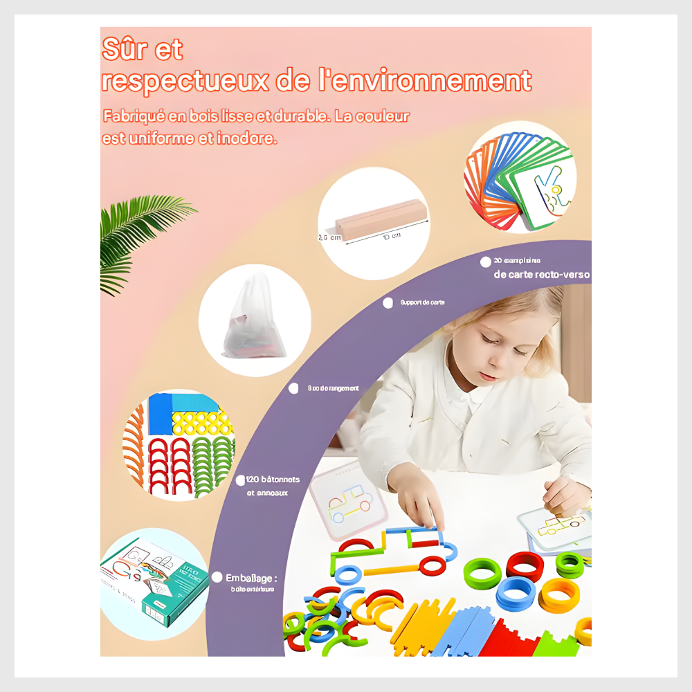 Jeu Éducatif Montessori – Bâtonnets & Anneaux Créatifs