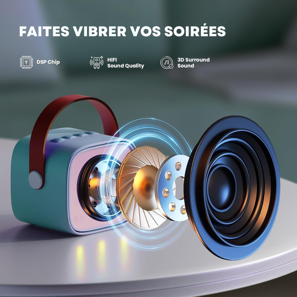 KaraokéCube™ – Enceinte Bluetooth 3-en-1 pour des Soirées Inoubliables