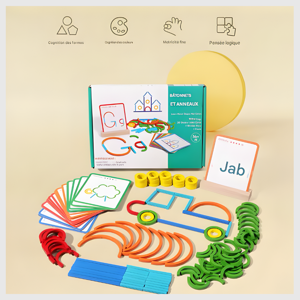 Jeu Éducatif Montessori – Bâtonnets & Anneaux Créatifs